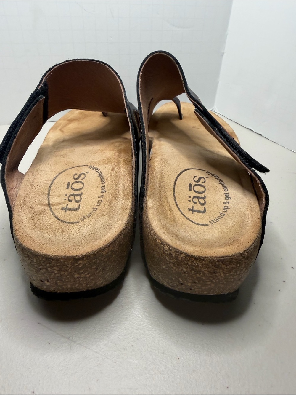 Taos Trulie Black Leather Comfort Toe Loop Sandals 9-9.5 Casual Summer - Picture 5 of 8
